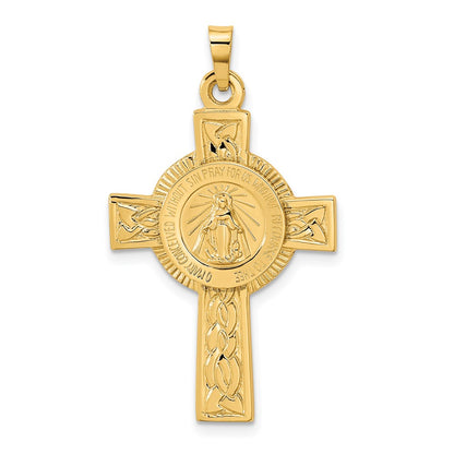 14k Yellow Gold Cross with Miraculous Medal Pendant