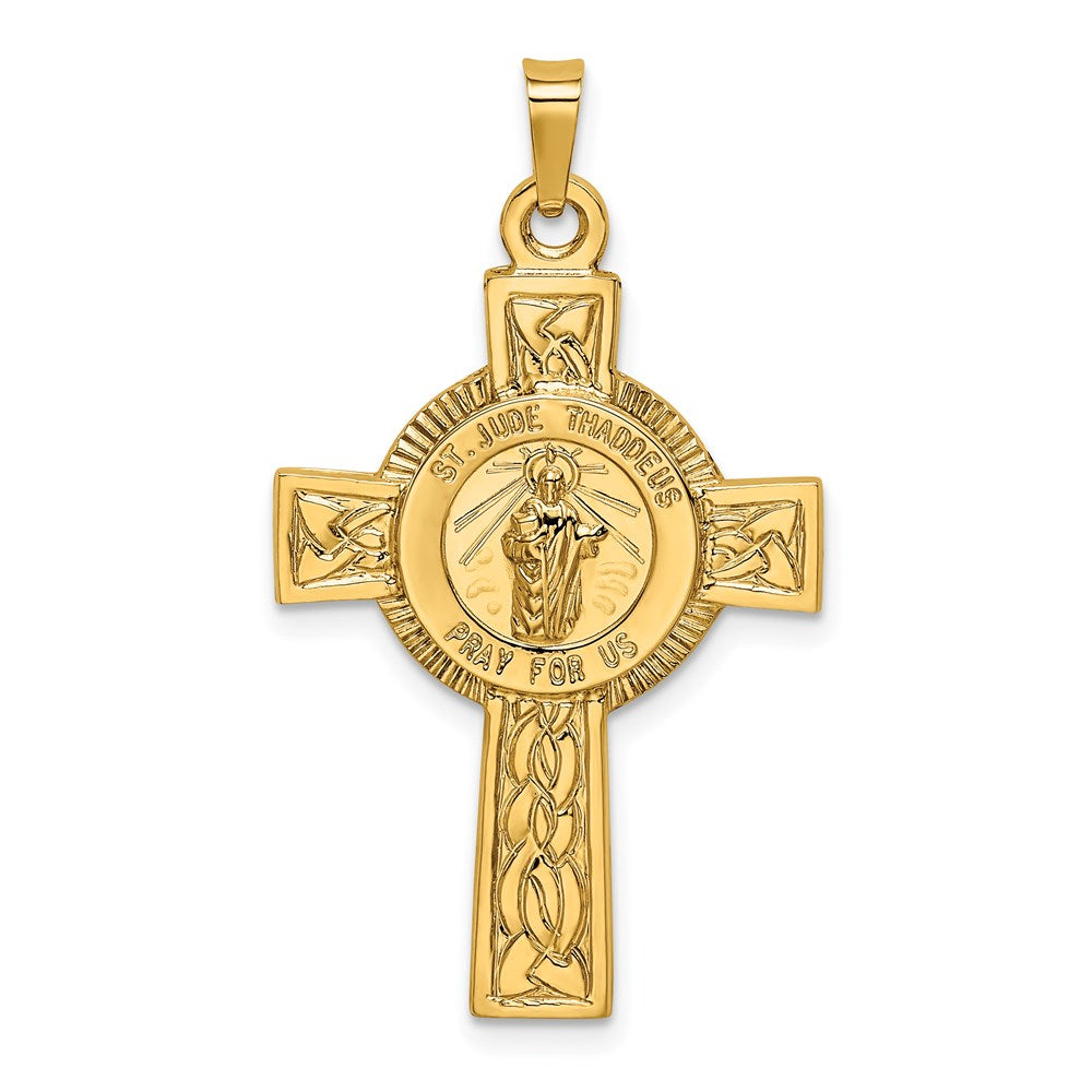 14k Yellow Gold Cross w/St. Jude Medal Pendant