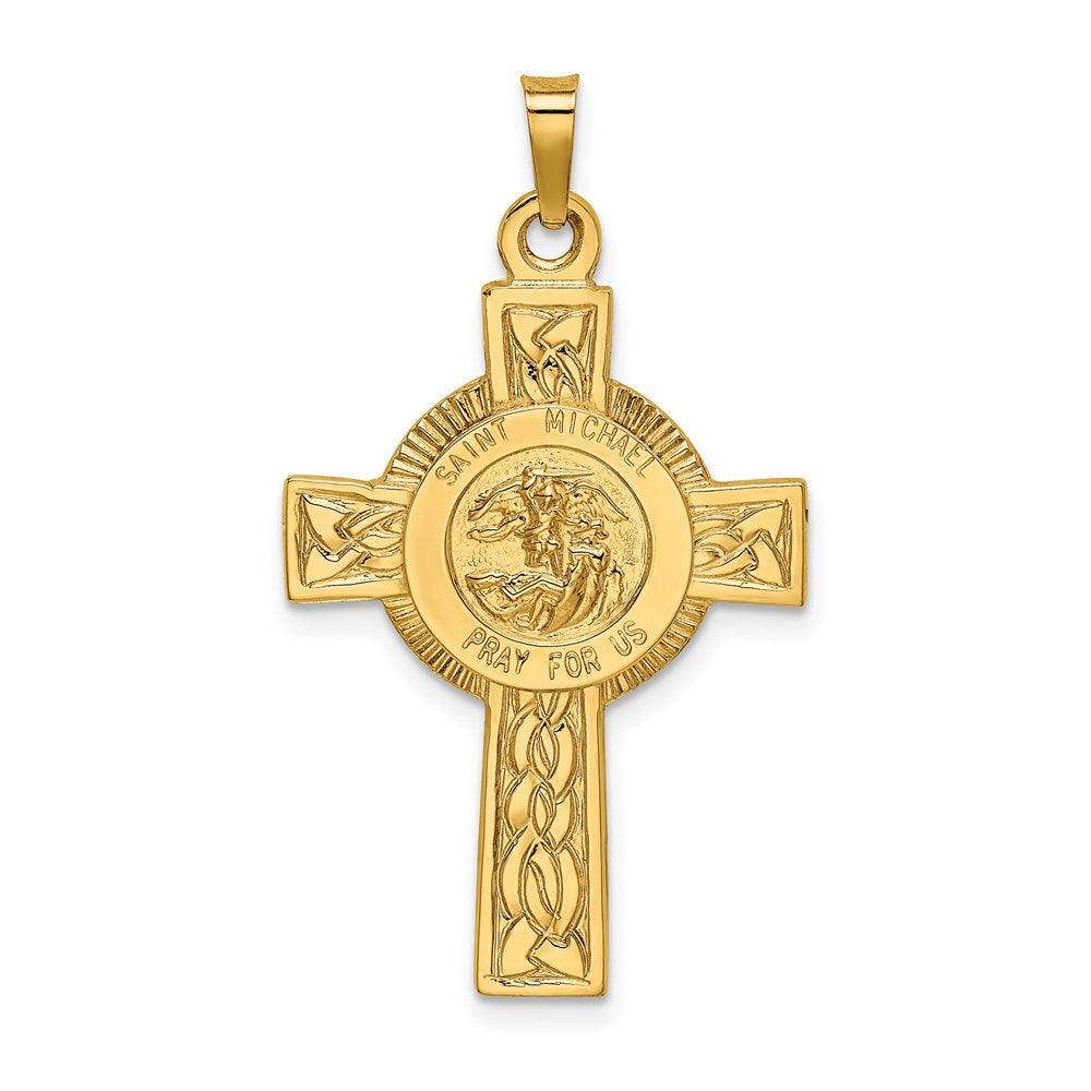 14k Yellow Gold Cross w/St. Michael Medal Pendant