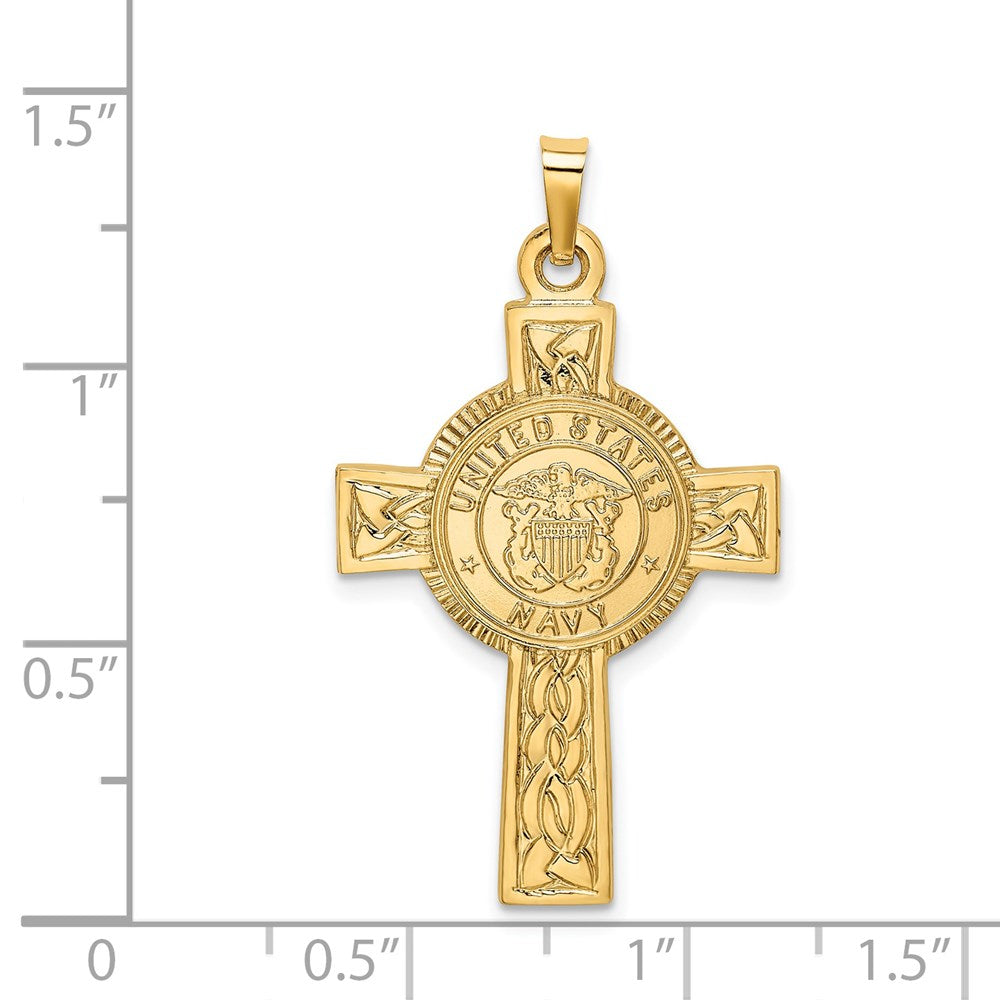 14k Yellow Gold Cross w/Navy Insignia Pendant