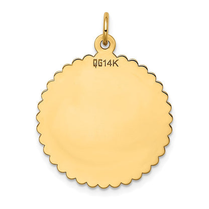 14k Yellow Gold Engravable Round Scalloped Disc Charm