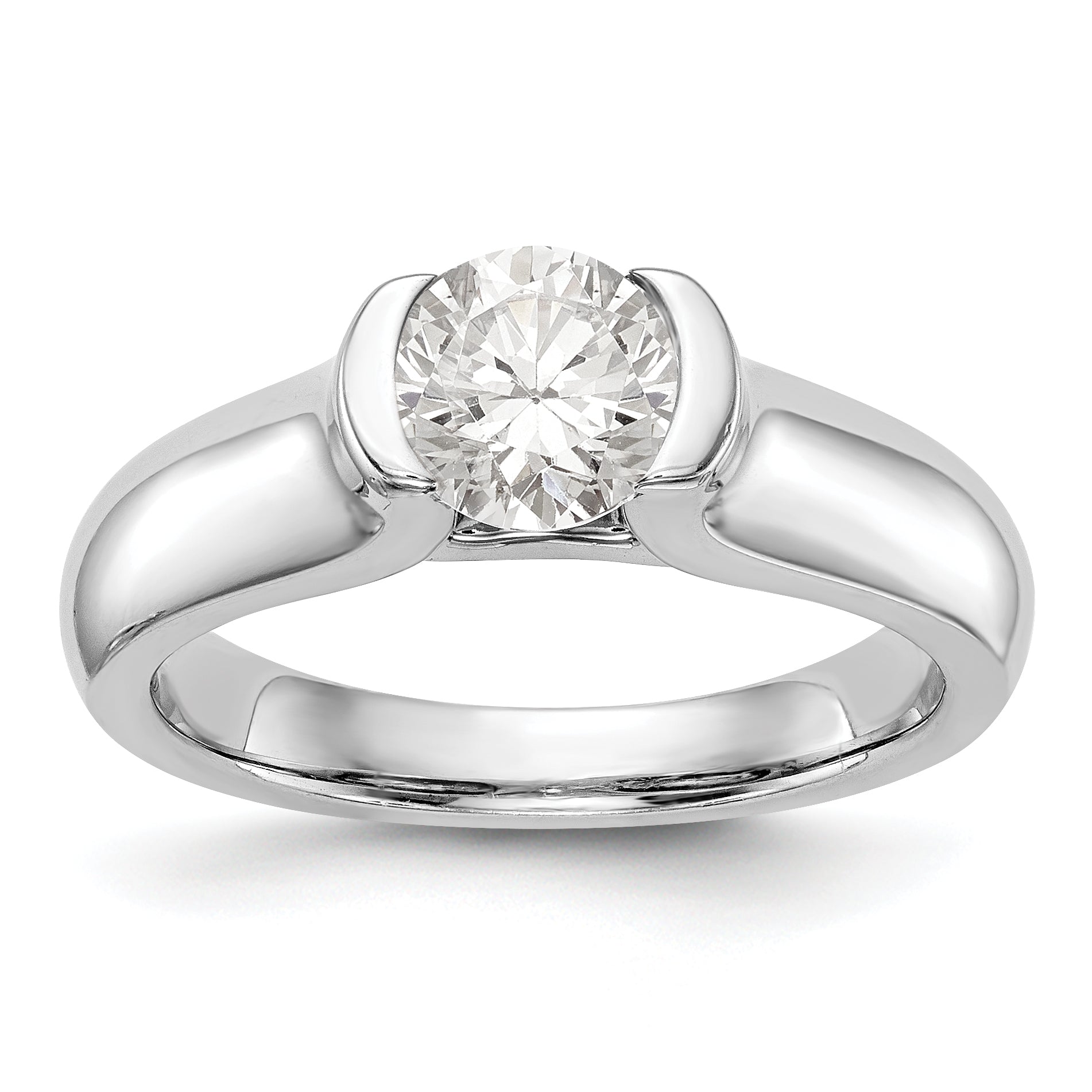 0.75ct. CZ Solid Real 14K White Gold Round Bezel Solitaire Engagement Ring