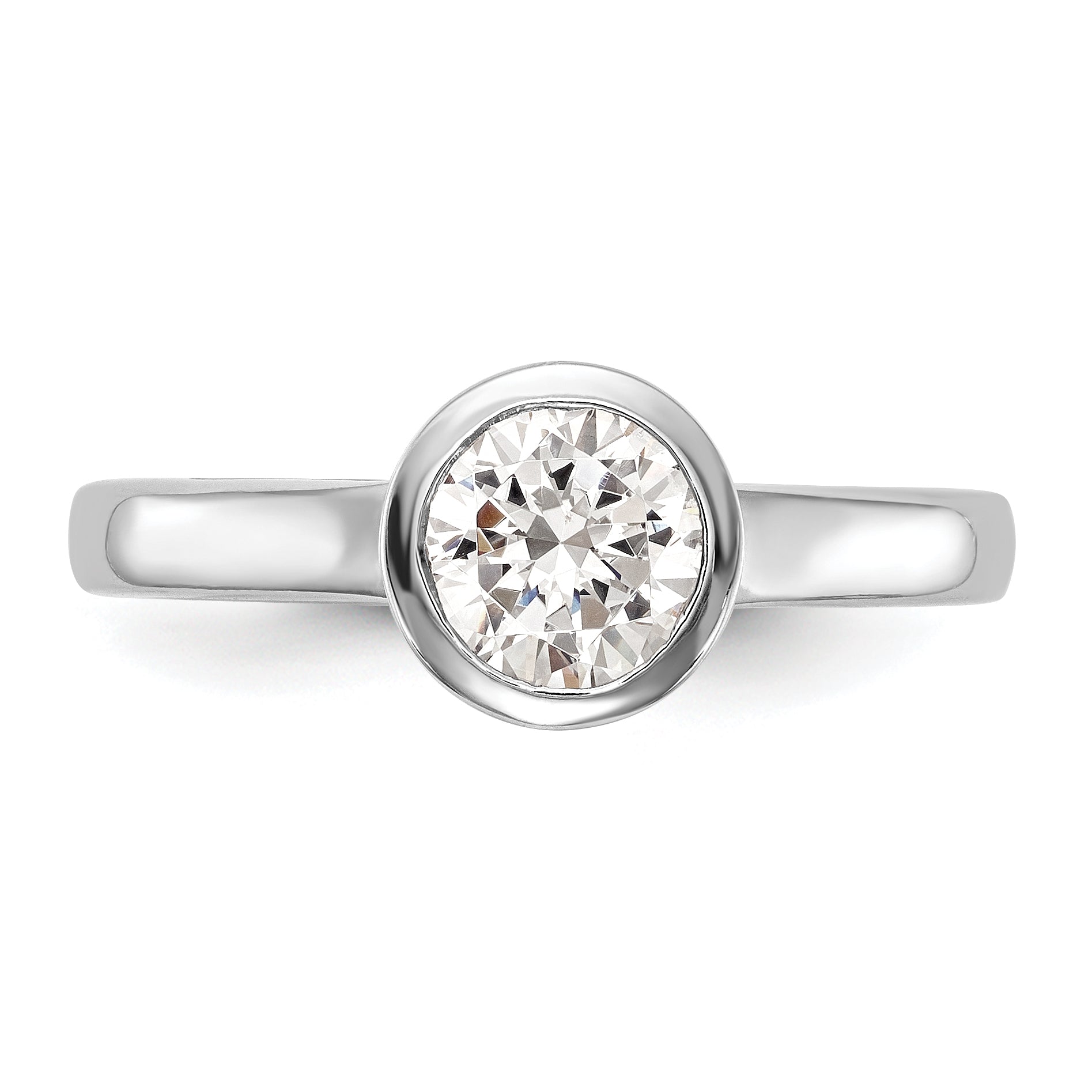 0.50ct. CZ Solid Real 14K White Gold Round Bezel Solitaire Engagement Ring