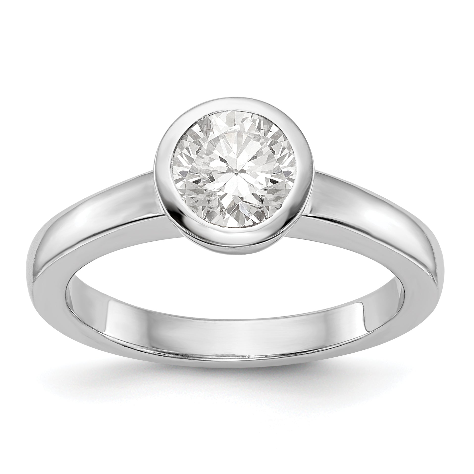 0.75ct. CZ Solid Real 14K White Gold Round Bezel Solitaire Engagement Ring