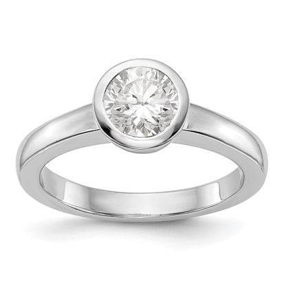 0.50ct. CZ Solid Real 14K White Gold Round Bezel Solitaire Engagement Ring