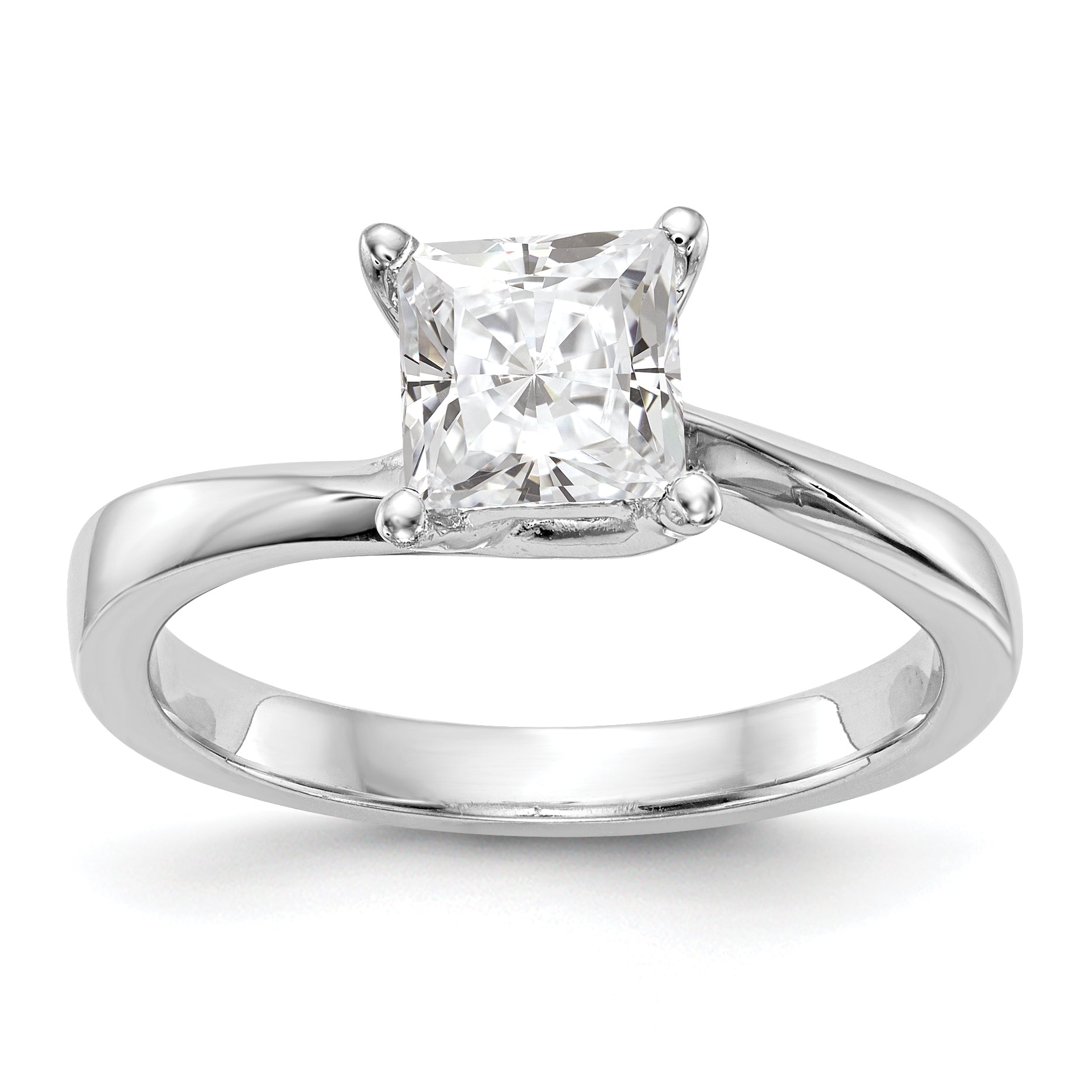 0.25ct. CZ Solid Real 14k White Gold Square Solitaire Engagement Ring