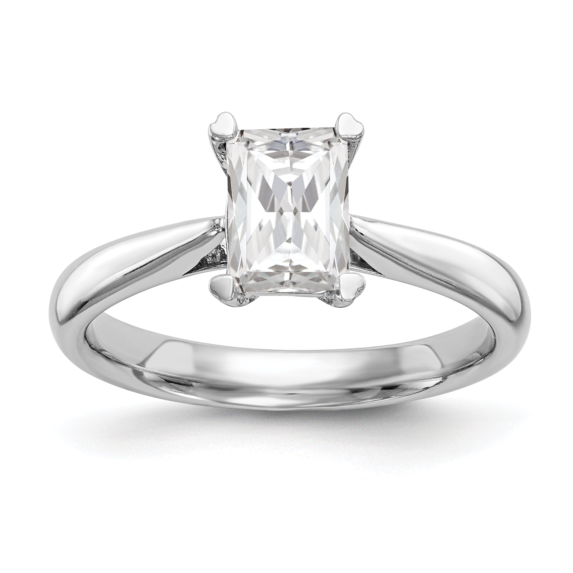 0.25ct. CZ Solid Real 14k White Gold Emerald Solitaire Engagement Ring