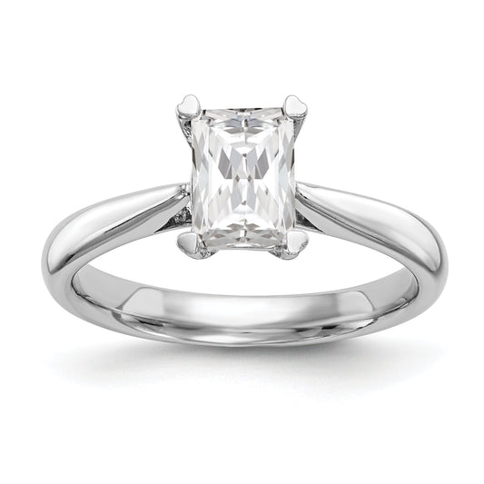 0.75ct. CZ Solid Real 14k White Gold Emerald Solitaire Engagement Ring