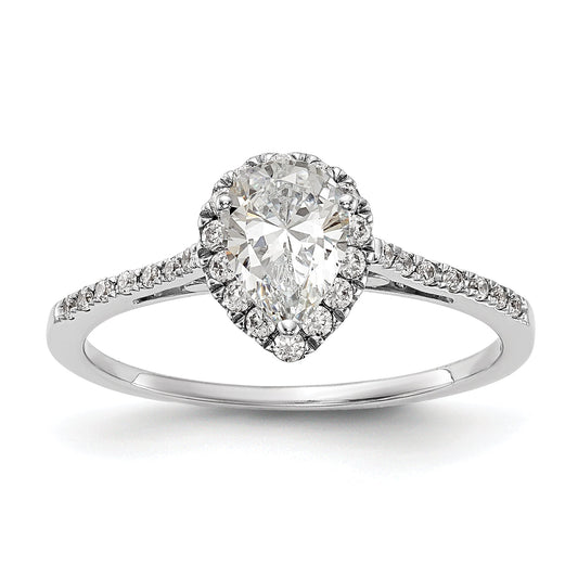 2.00ct. CZ Solid Real 14K White Gold Pear Halo Engagement Ring