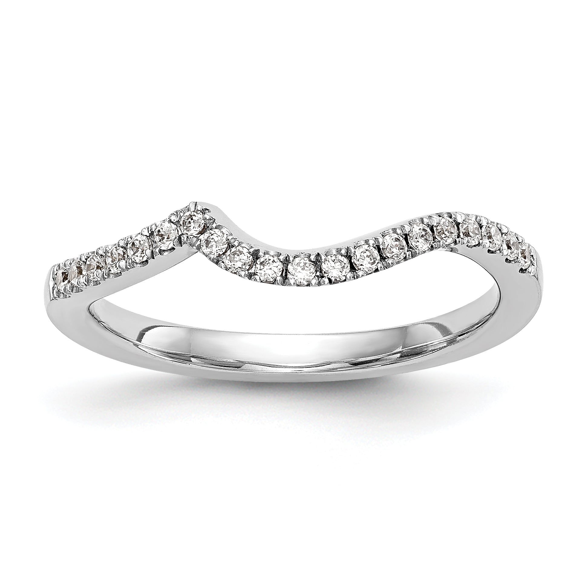 0.08ct. CZ Solid Real 14K White Gold Contoured Wedding Wedding Band Ring
