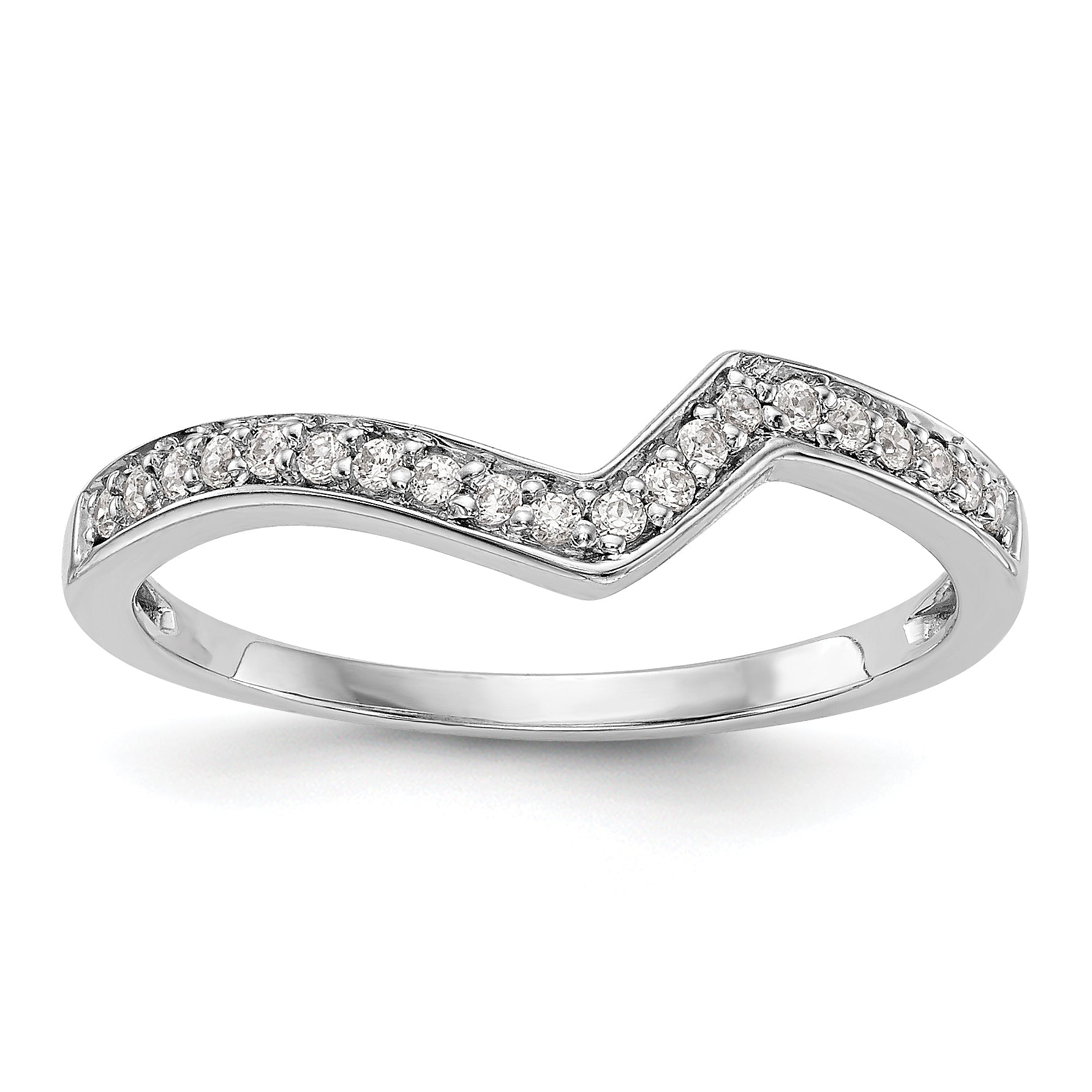 0.12ct. CZ Solid Real 14K White Gold Contoured Wedding Wedding Band Ring
