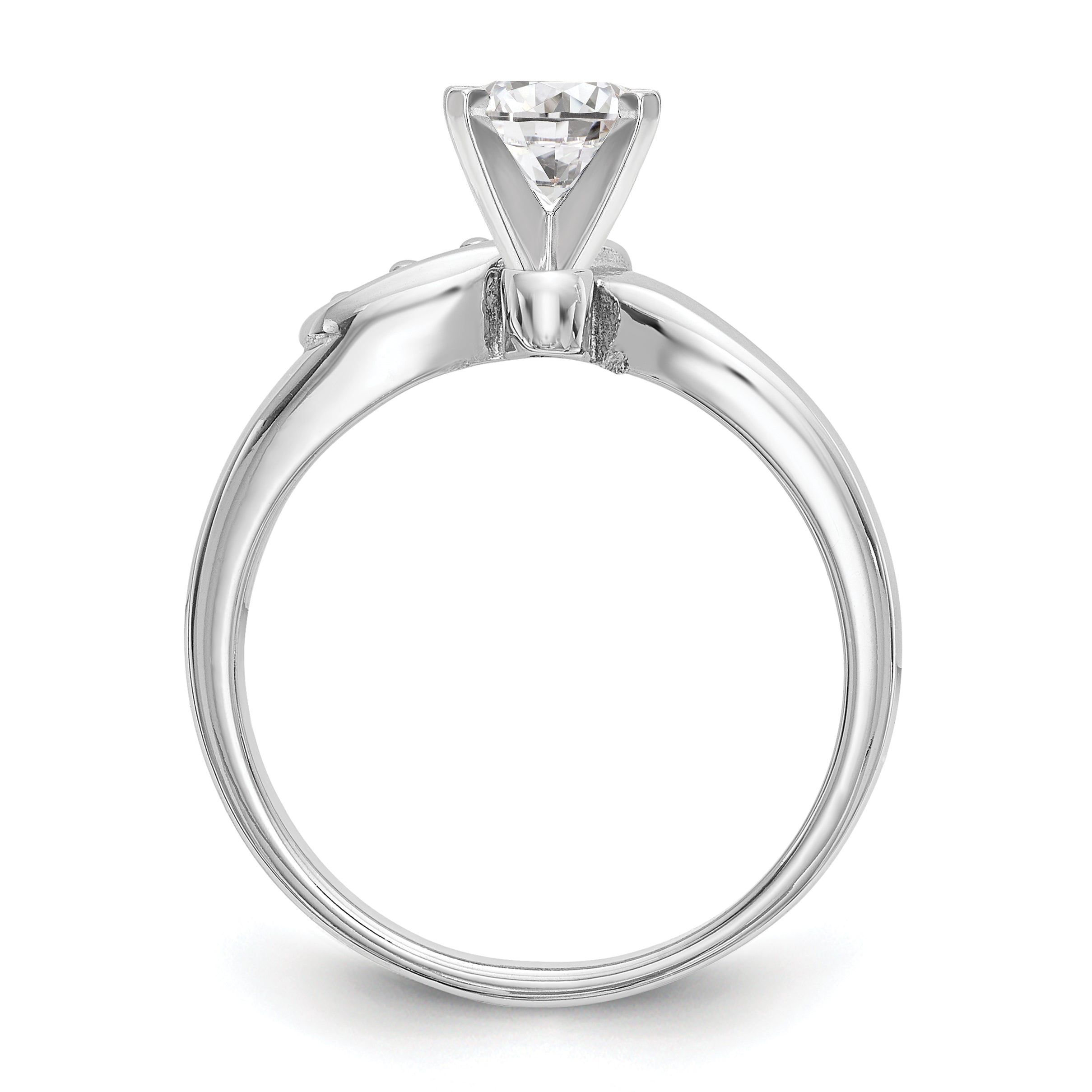0.06ct. CZ Solid Real 14k White Gold Peg Set By-Pass Engagement Ring