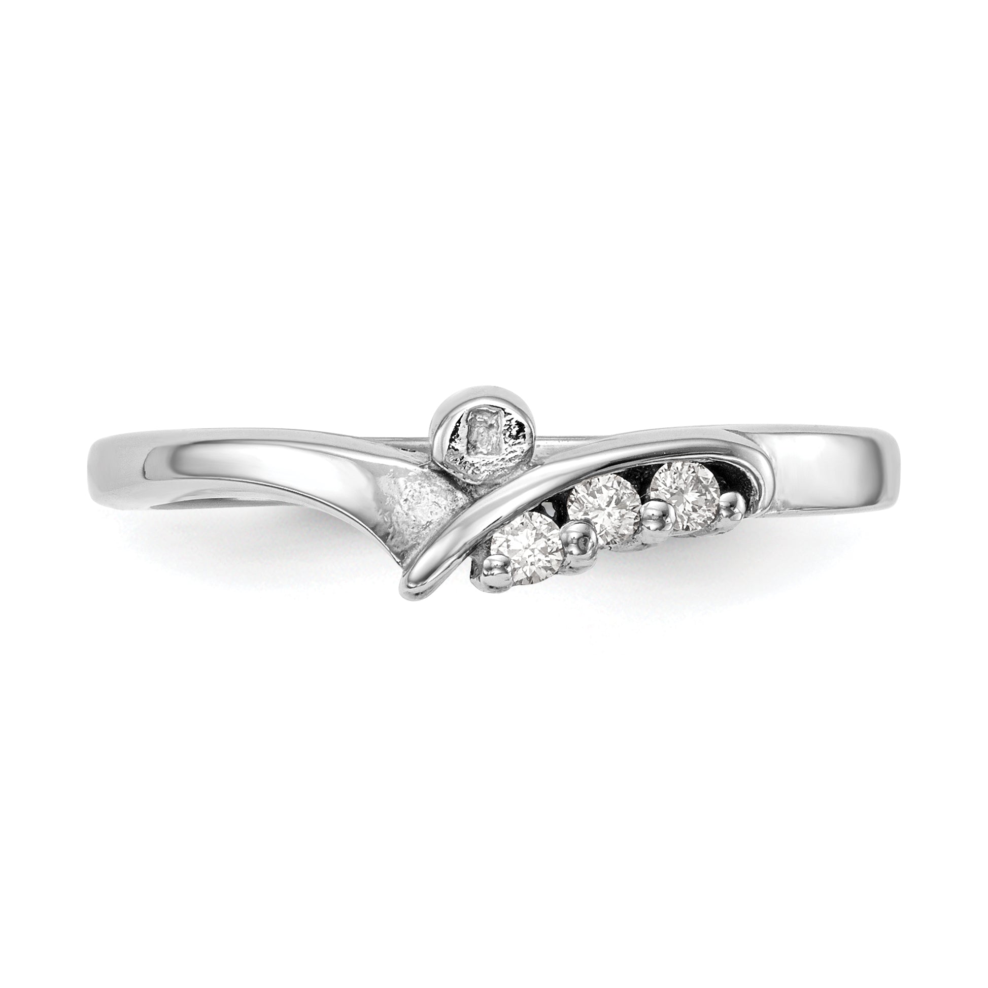 0.06ct. CZ Solid Real 14k White Gold Peg Set By-Pass Engagement Ring