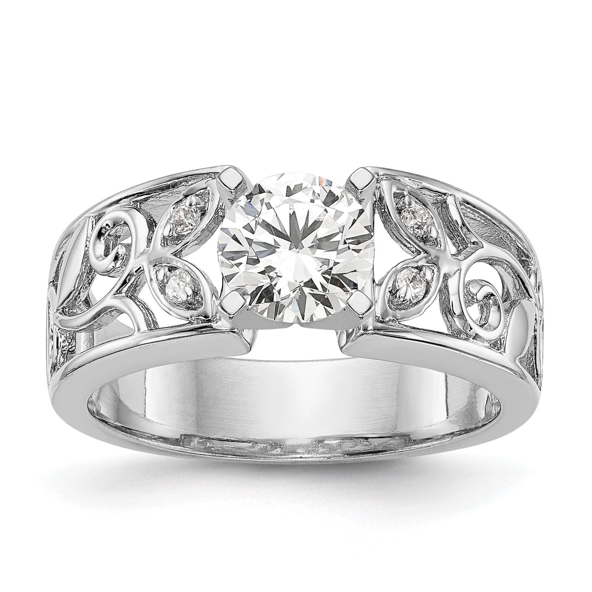 0.04ct. CZ Solid Real 14K White Gold Peg Set Engagement Ring