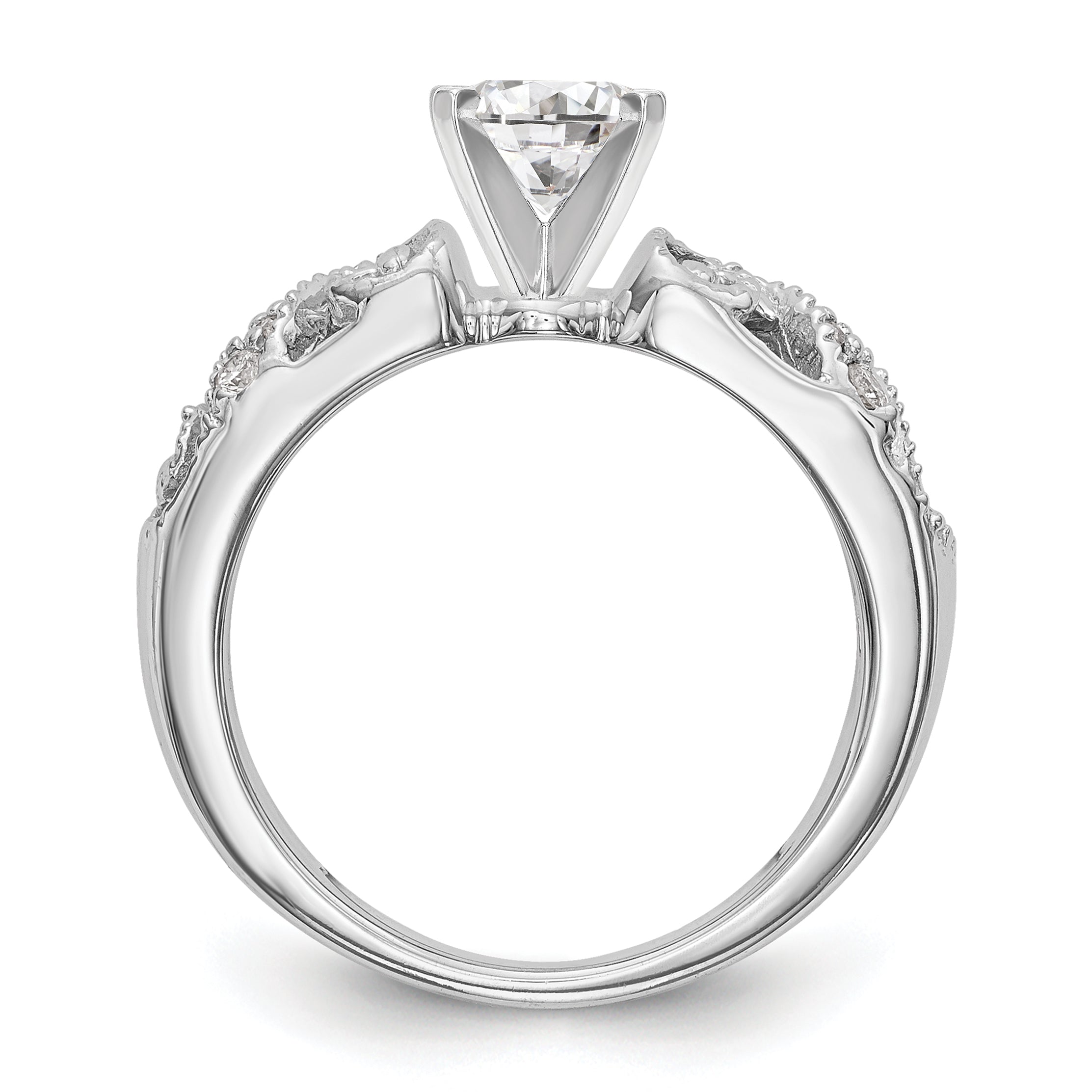 0.07ct. CZ Solid Real 14K White Gold Peg Set Engagement Ring