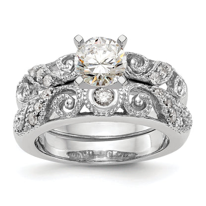 0.07ct. CZ Solid Real 14K White Gold Peg Set Engagement Ring