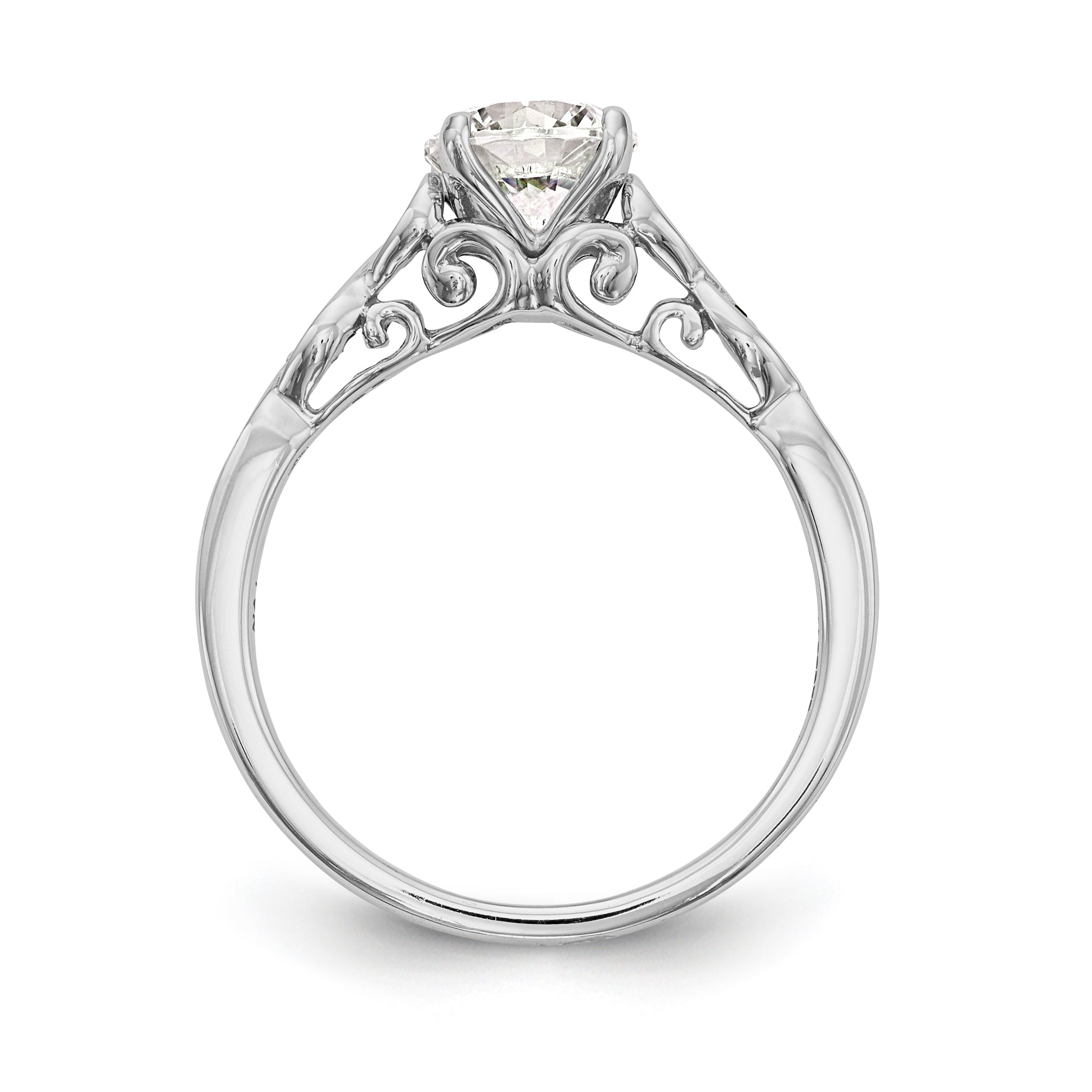 0.03ct. CZ Solid Real 14K White Gold Peg Set Engagement Ring