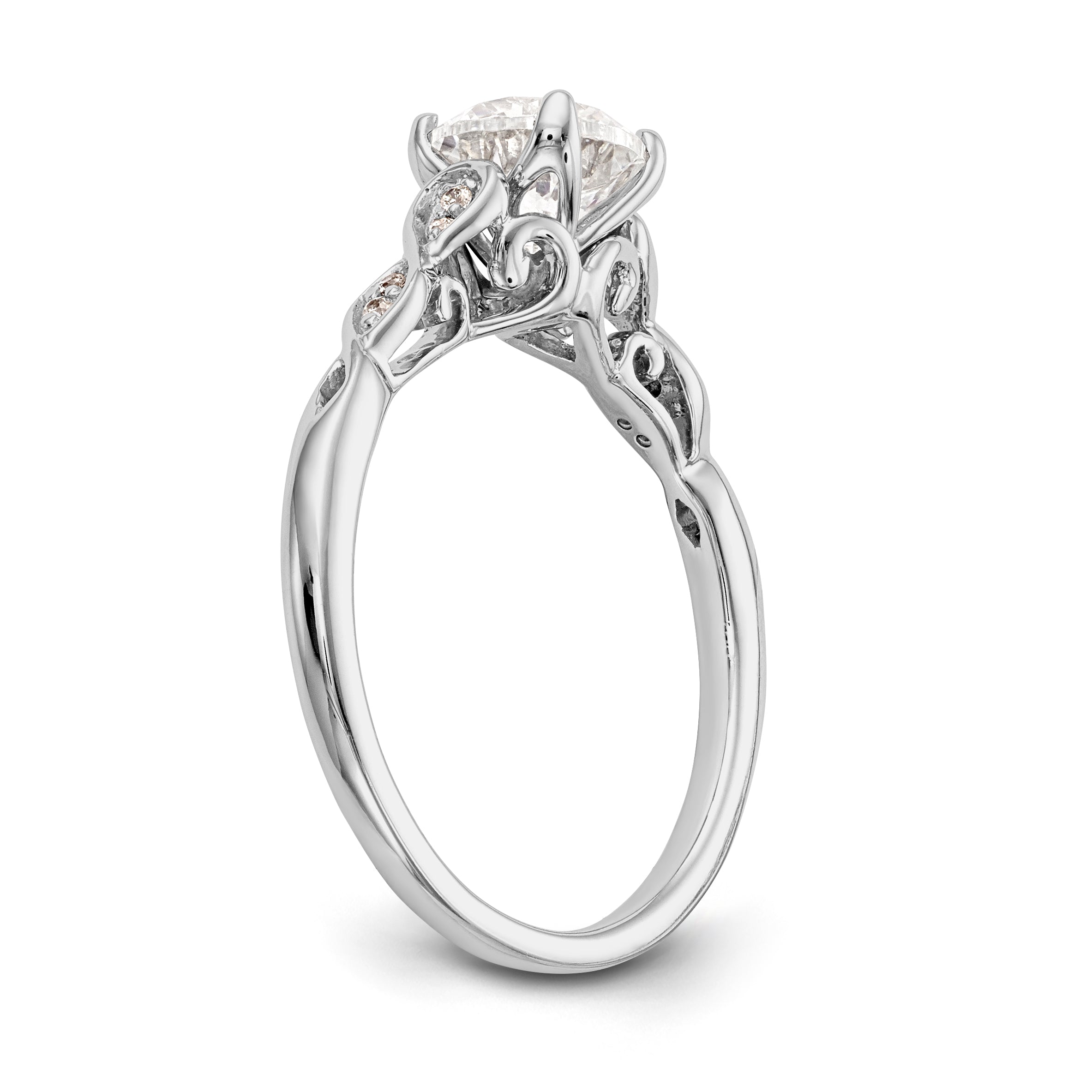 0.03ct. CZ Solid Real 14K White Gold Peg Set Engagement Ring