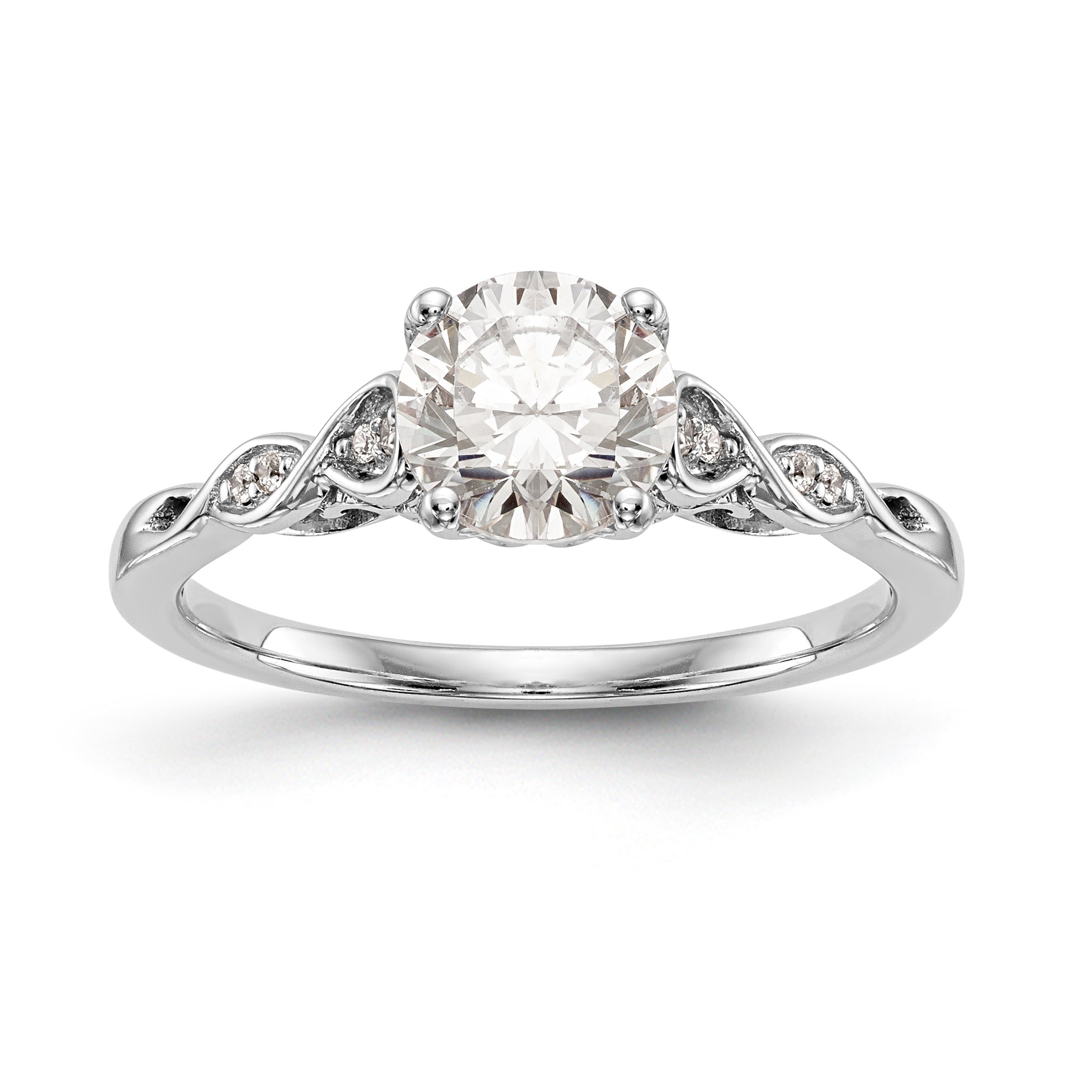 0.03ct. CZ Solid Real 14K White Gold Peg Set Engagement Ring