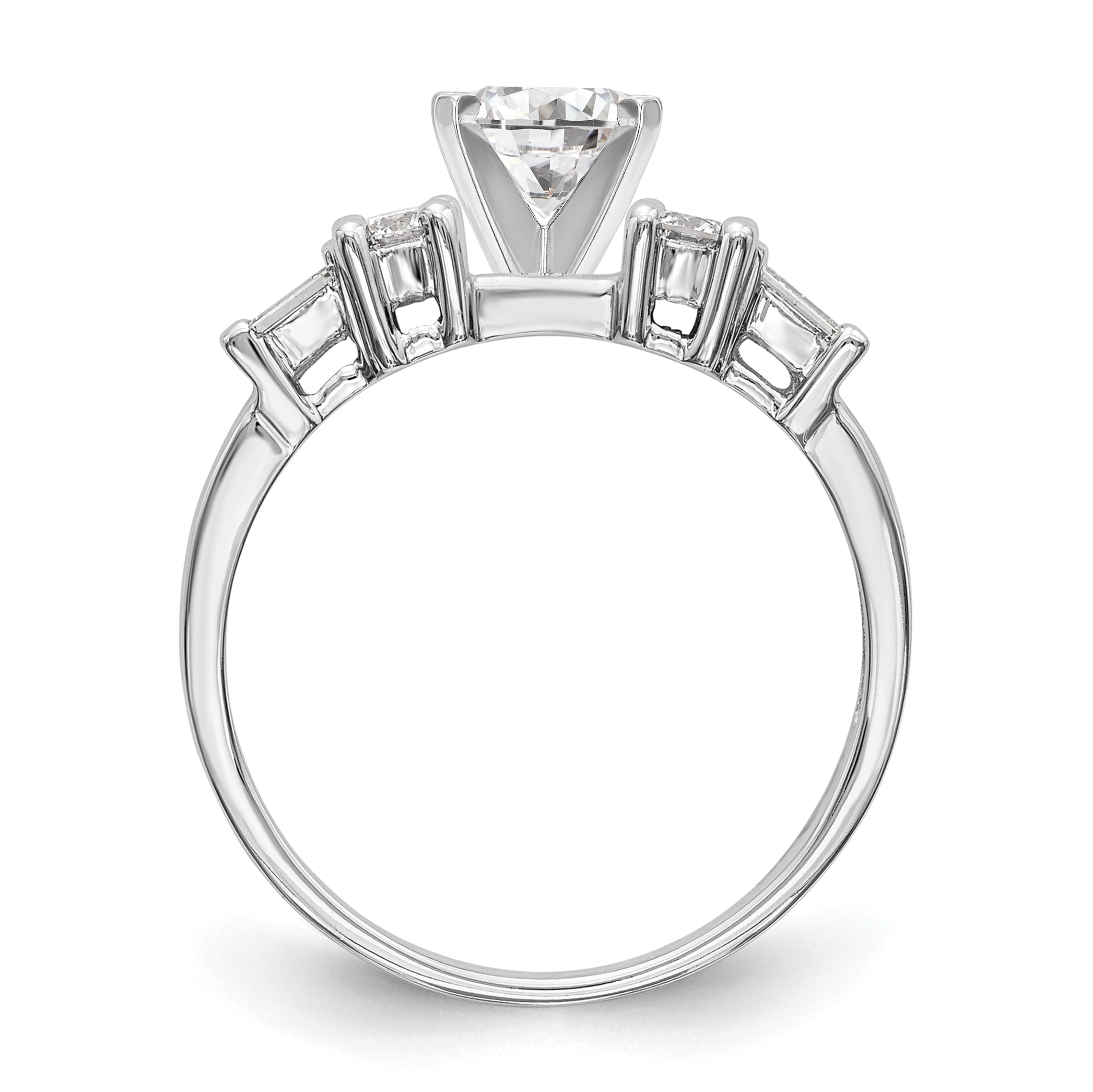 0.18ct. CZ Solid Real 14K White Gold 3-Stone Peg Set Engagement Ring