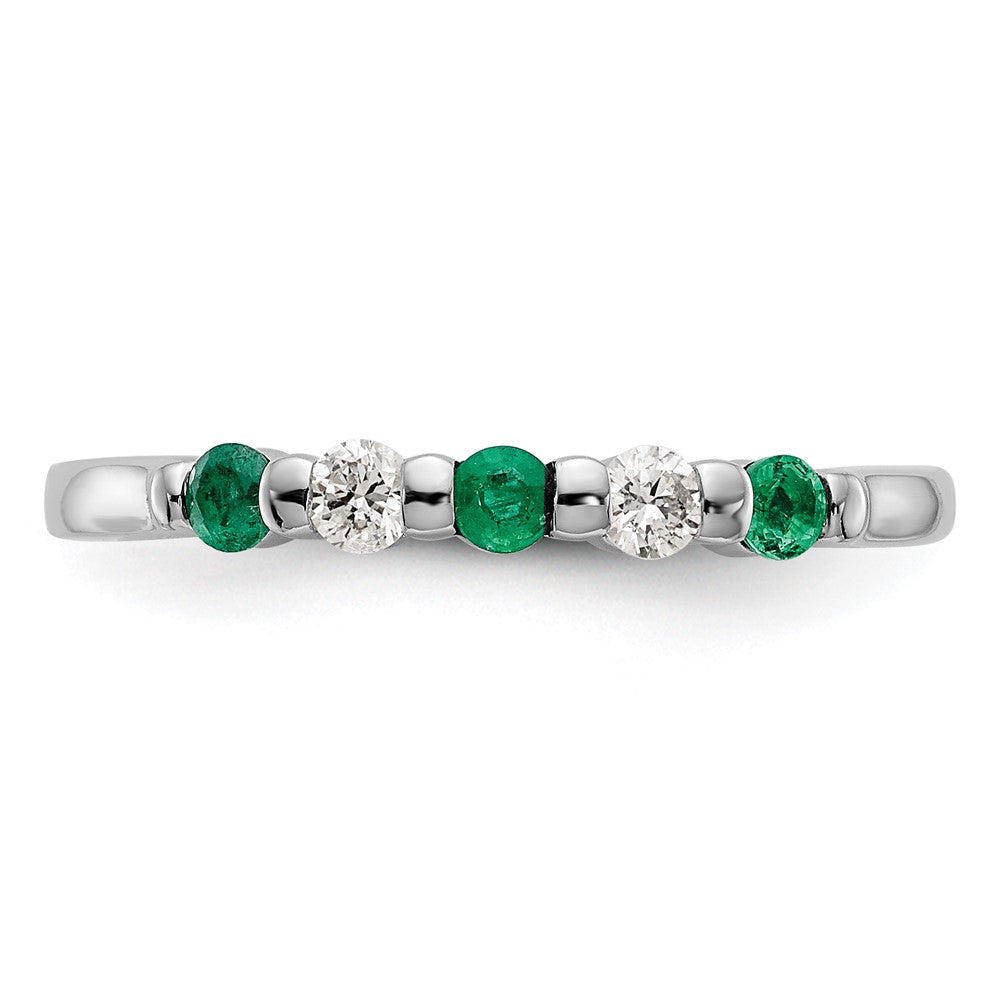 Solid 14k White Gold Simulated CZ w/Simulated Emerald Band