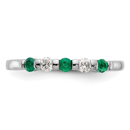 Solid 14k White Gold Simulated CZ w/Simulated Emerald Band