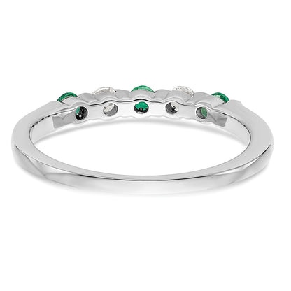 Solid 14k White Gold Simulated CZ w/Simulated Emerald Band
