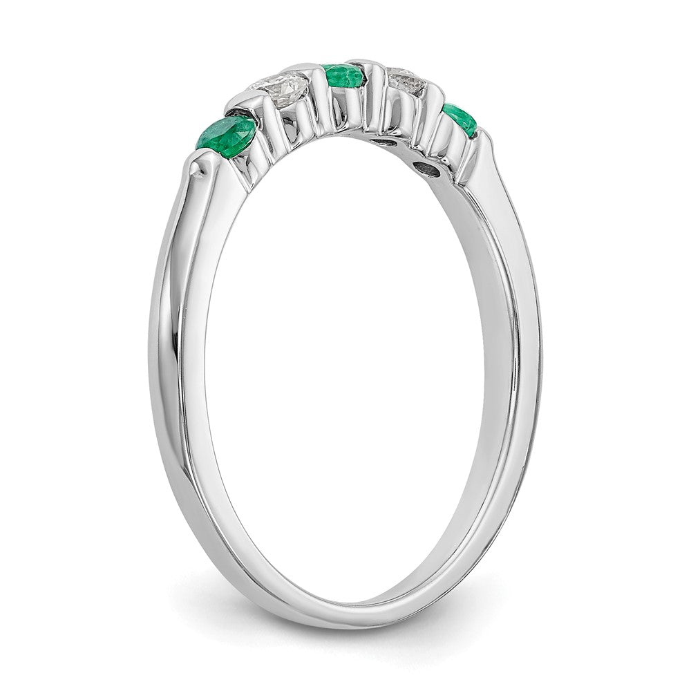 Solid 14k White Gold Simulated CZ w/Simulated Emerald Band