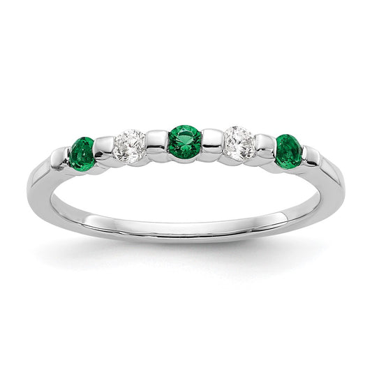 Solid 14k White Gold Simulated CZ w/Simulated Emerald Band