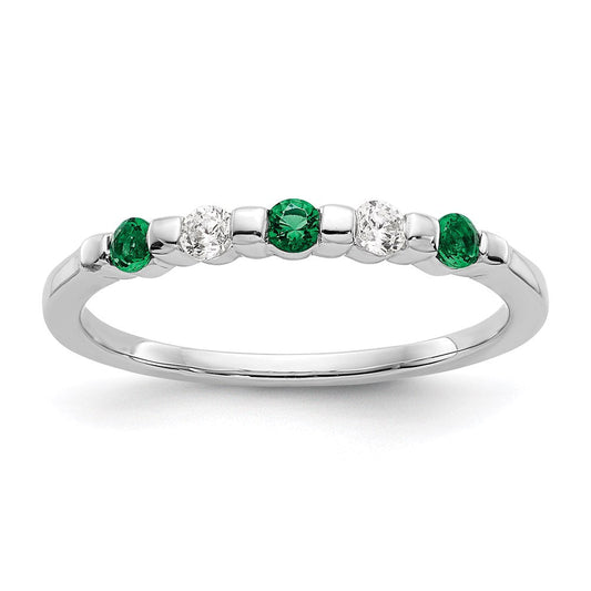 14k White Gold Real Diamond w/Emerald Band