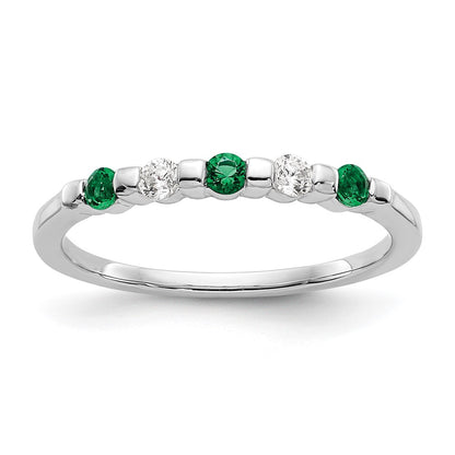 Solid 14k White Gold Simulated CZ w/Simulated Emerald Band
