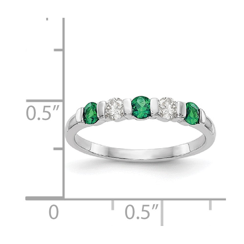 Solid 14k White Gold Simulated CZ w/Simulated Emerald Band