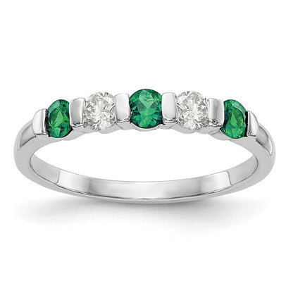 Solid 14k White Gold Simulated CZ w/Simulated Emerald Band