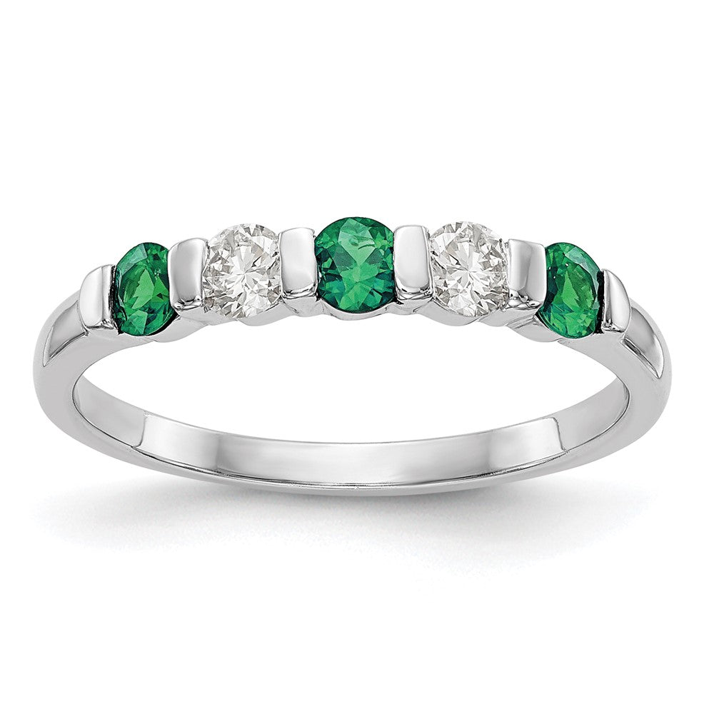 Solid 14k White Gold Simulated CZ w/Simulated Emerald Band