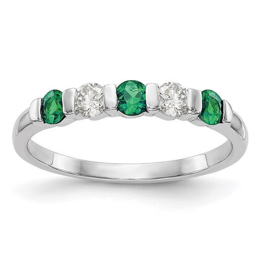 Solid 14k White Gold Simulated CZ w/Simulated Emerald Band