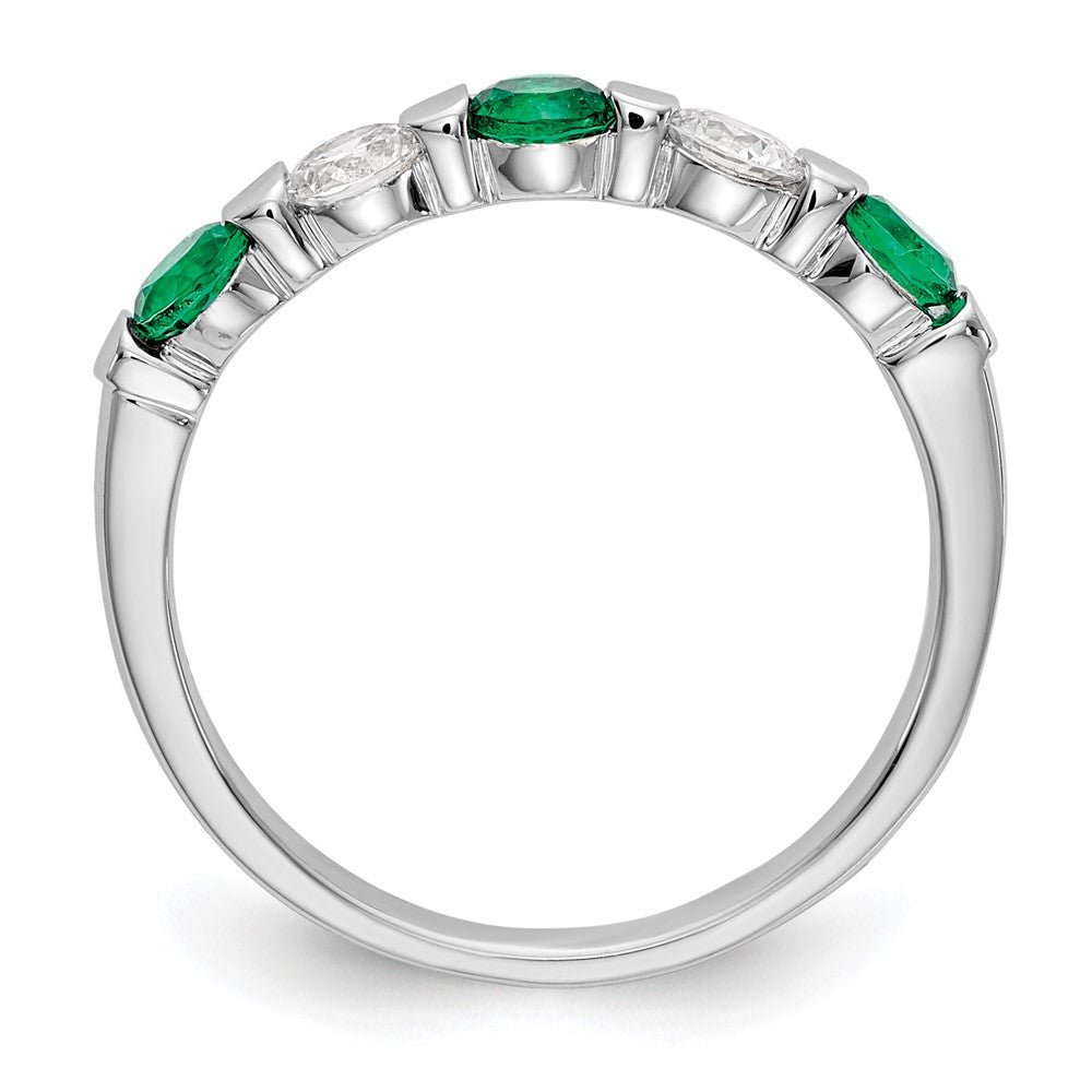 Solid 14k White Gold Simulated CZ w/Simulated Emerald Band