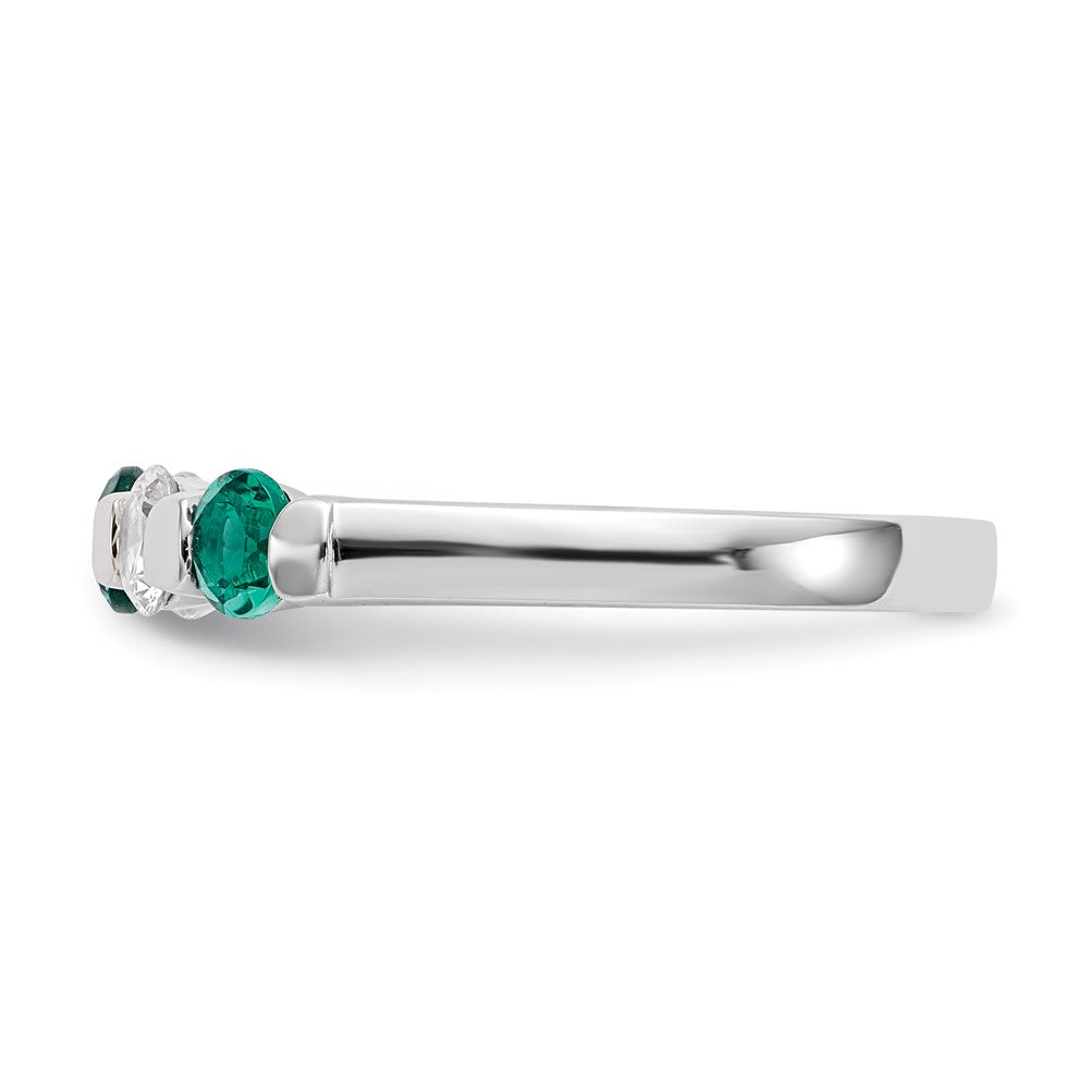 Solid 14k White Gold Simulated CZ w/Simulated Emerald Band