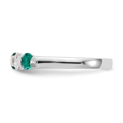Solid 14k White Gold Simulated CZ w/Simulated Emerald Band