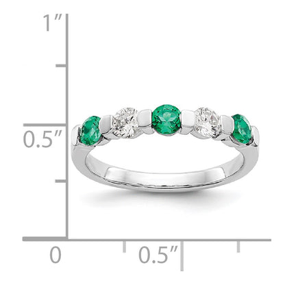 Solid 14k White Gold Simulated CZ w/Simulated Emerald Band