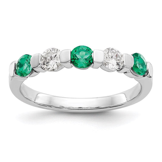 14k White Gold Real Diamond w/Emerald Band