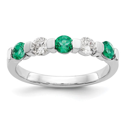 Solid 14k White Gold Simulated CZ w/Simulated Emerald Band