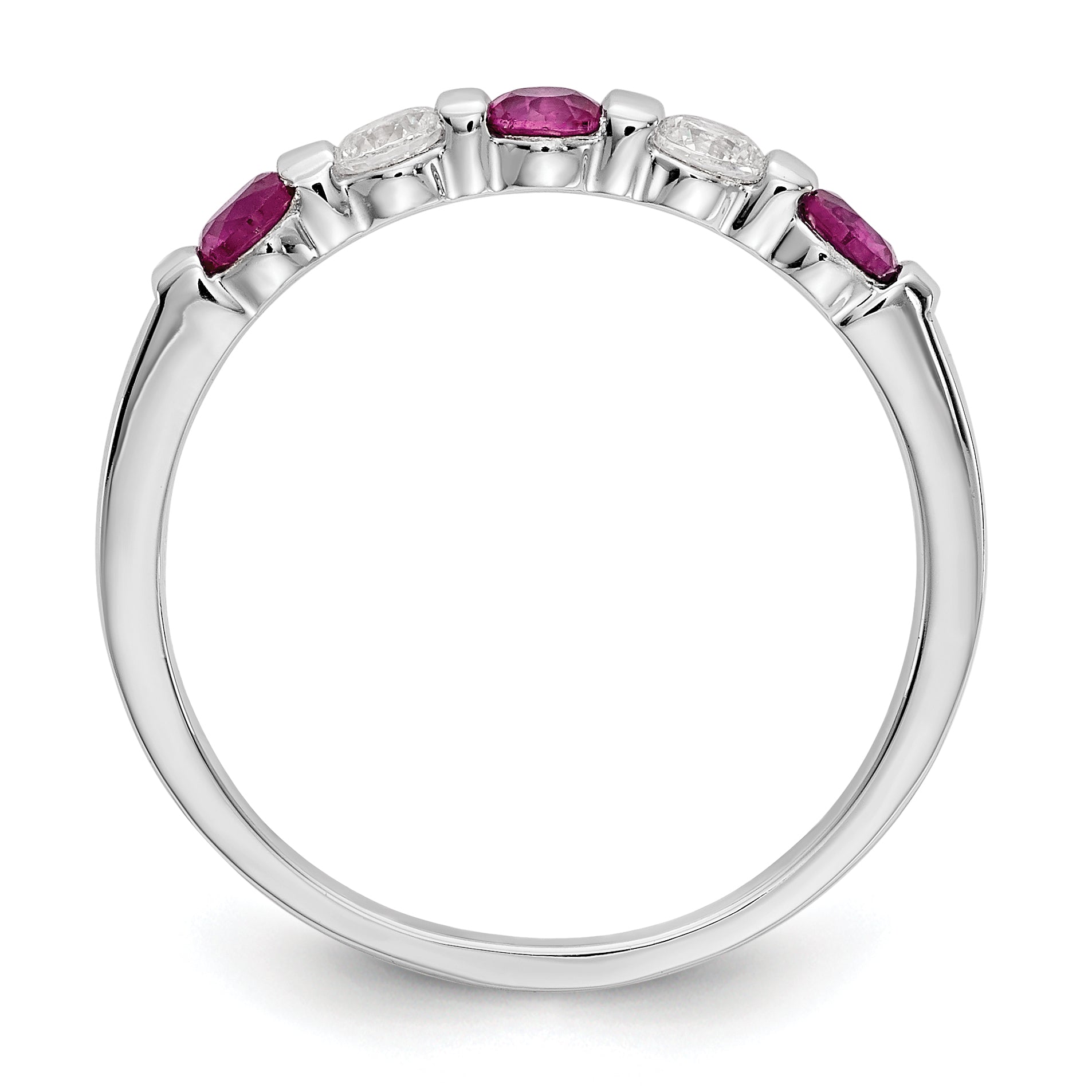 Solid 14k White Gold Simulated CZ w/Simulated Ruby Band