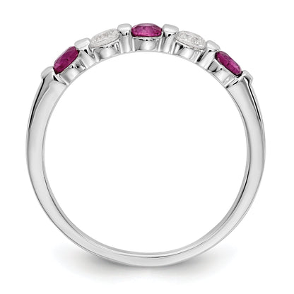 Solid 14k White Gold Simulated CZ w/Simulated Ruby Band