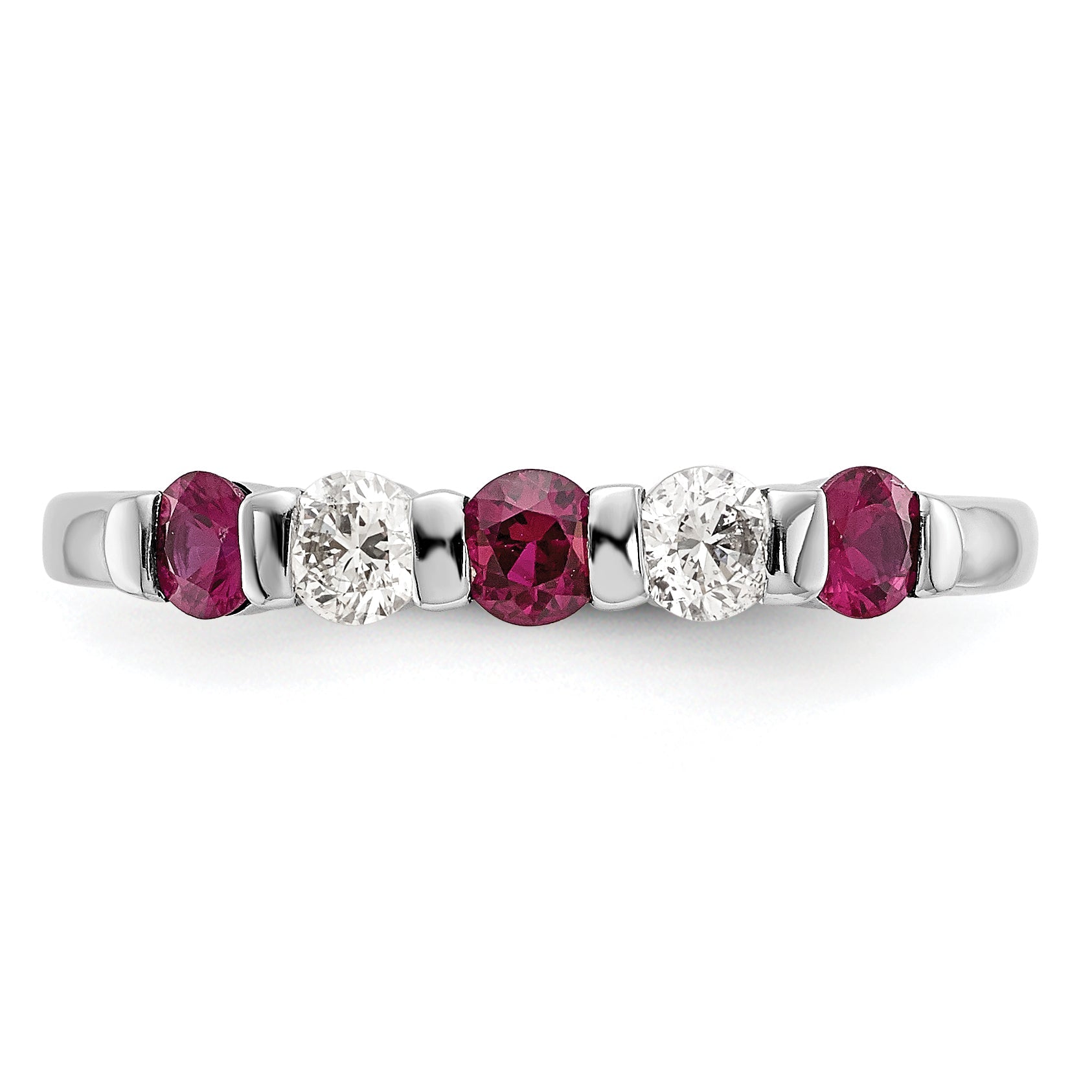 Solid 14k White Gold Simulated CZ w/Simulated Ruby Band