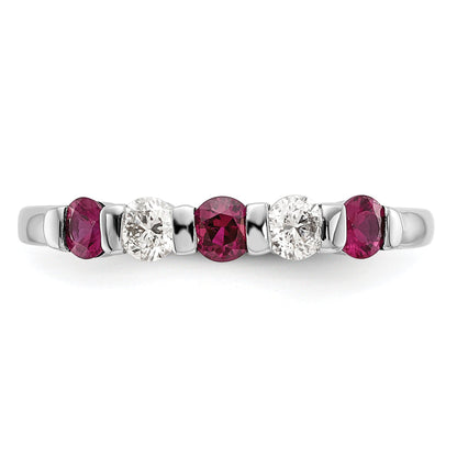 Solid 14k White Gold Simulated CZ w/Simulated Ruby Band