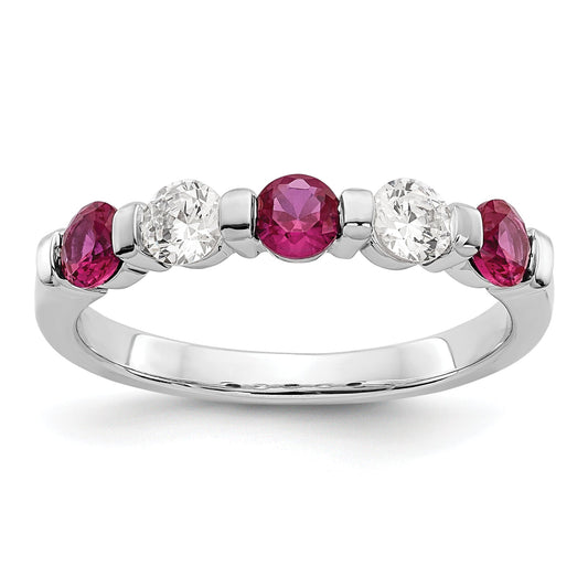 Solid 14k White Gold Simulated CZ w/Simulated Ruby Band