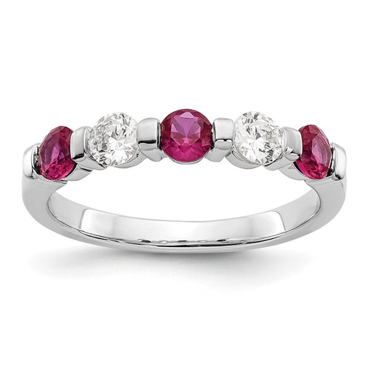 Solid 14k White Gold Simulated CZ w/Simulated Ruby Band