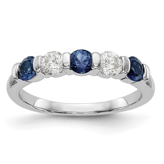 Solid 14k White Gold Simulated CZ w/Simulated Sapphire Band
