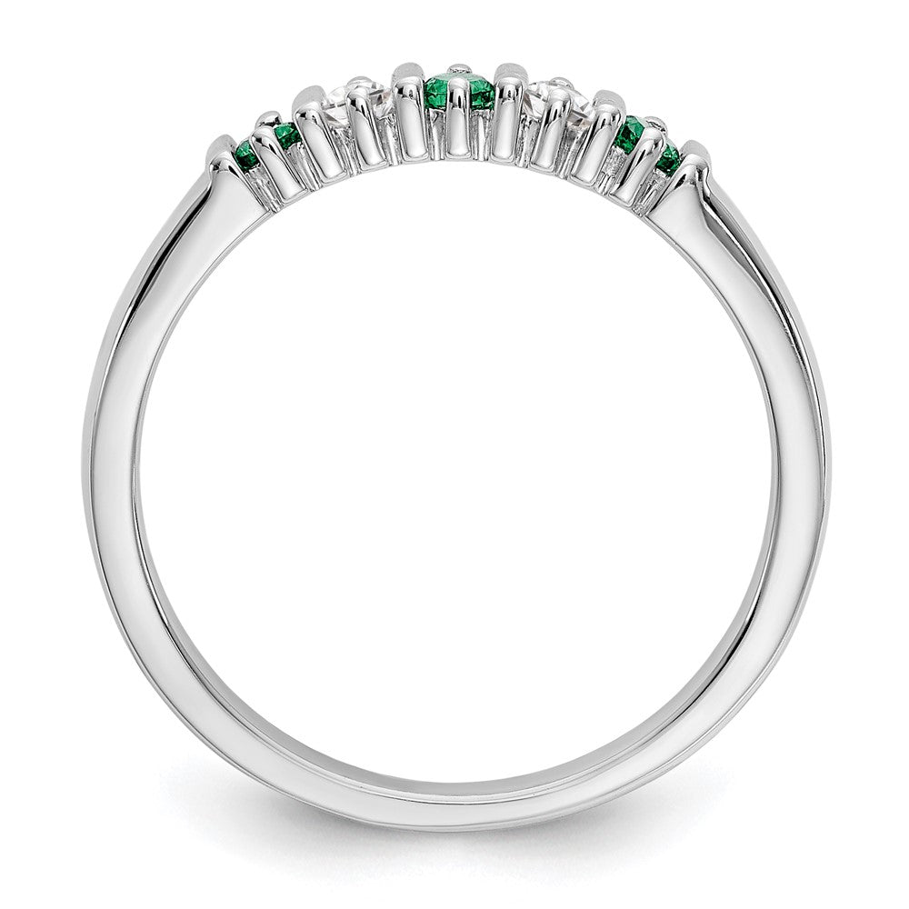 Solid 14k White Gold Simulated CZ w/Simulated Emerald Band