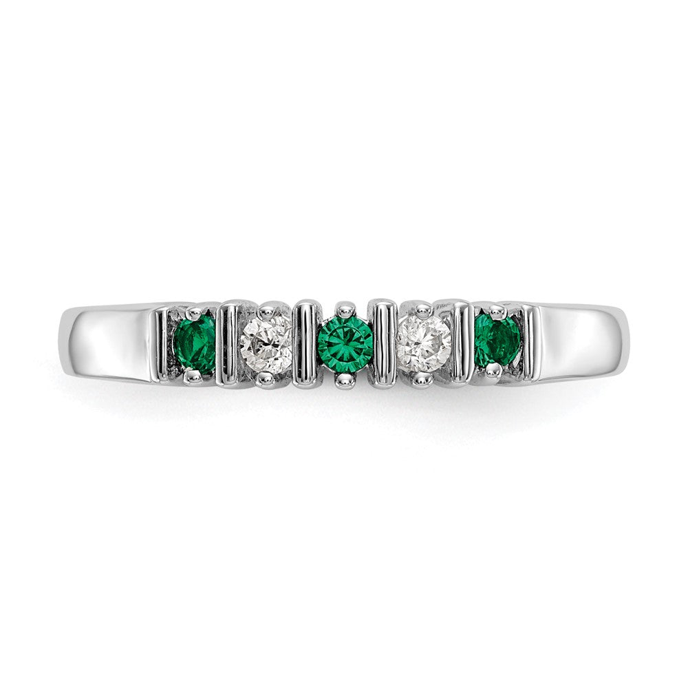 Solid 14k White Gold Simulated CZ w/Simulated Emerald Band